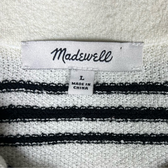 Madewell Top Womens Large Stripe Knit Short Sleeve Button Up Polo Sporty Prep - Picture 7 of 8